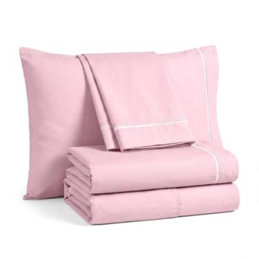 Imagem de Jogo de Lençol Queen Premium, 4 Peças, 100% Algodão, 400 Fios (rosa)