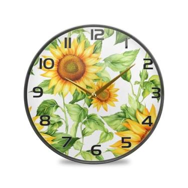 Imagem de YETTASBIN Relógio de parede de acrílico girassóis – Silencioso, sem tique-taque, operado por bateria, relógio redondo decorativo criativo para cozinha, sala de estar, banheiro, decoração de escritório