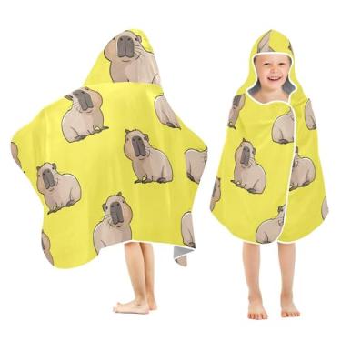 Imagem de Burbuja Linda toalha de banho capivaras com capuz para crianças, toalha de praia de pelúcia macia absorvente para meninas e meninos 3-10 anos, 61 x 127 cm