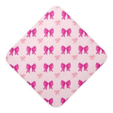 Imagem de Burbuja Toalha de banho rosa rosa com laços em rosa para bebês - Toalha com capuz de musselina macia e absorvente para recém-nascido, 89 x 89 cm