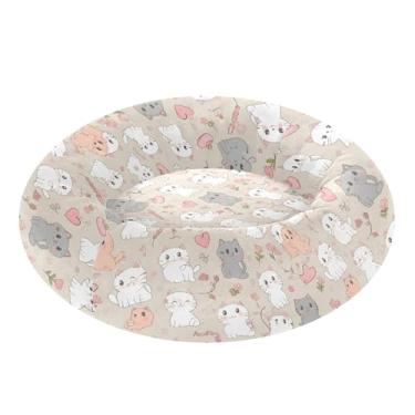 Imagem de SEHANY Cama de cachorro com estampa de gatos fofos, removível e lavável, pequena, redonda para gatos, cama fofa super macia para animais de estimação com fundo antiderrapante para cães pequenos e