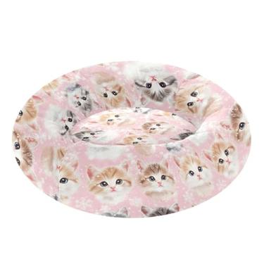 Imagem de SEHANY Cama de cachorro com estampa de gatos fofos, removível e lavável, pequena, redonda para gatos, cama fofa super macia para animais de estimação com fundo antiderrapante para cães pequenos e