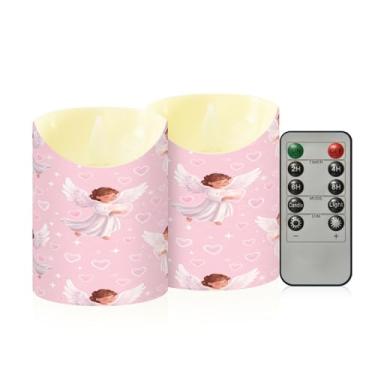 Imagem de Wassud Pacote com 2 velas sem chama Angels Valentines com controle remoto, velas realistas cintilantes com temporizador, velas decorativas para Natal, casamento, festa, decoração de casa pequena