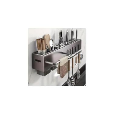 Imagem de Suporte Organizador para Utensílios de Cozinha, Aço Inox, 10 Ganchos, Cinza, 59,5x5,3x6,5cm, Multifuncional, 530g
