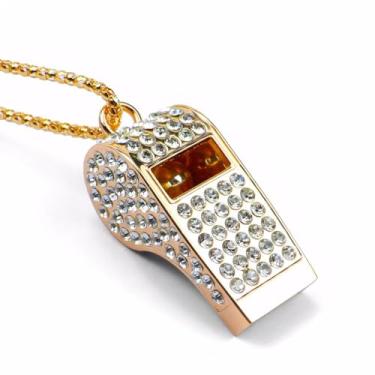 Imagem de ARCSTILL Cordão de strass de metal apito brilhante cristal alto com apito de corrente para treinadores, árbitros, professores, polícia, salva-vidas, emergência, esportes, adultos (ouro)