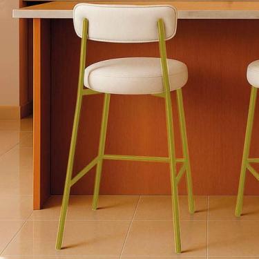 Imagem de Banqueta Cozinha Alta Com Encosto Industrial Dourado Londres Pu Branco