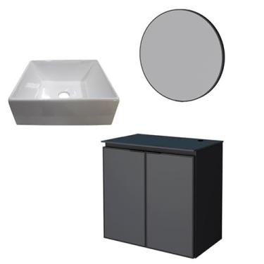 Imagem de Conjunto Banheiro Aço Gabinete Umbu 60 Preto Com Cuba Prisma e Espelho Luna Cozimax