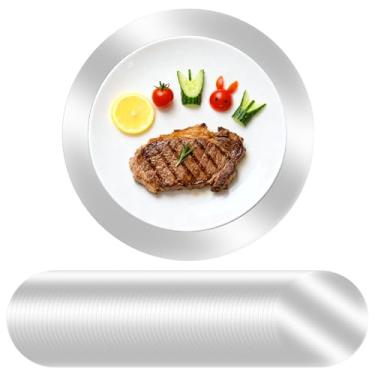 Imagem de Tomeurperf 60 peças de jogo americano de papel prateado, jogo americano descartável de 33 cm para mesa redonda, papel decorativo para festa de aniversário, banquete de casamento - prata