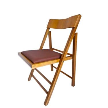 Imagem de Cadeira Dobrável em Madeira Rustica com Assento Estofado - Cor Mel Courino Telha