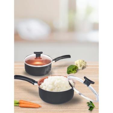 Imagem de Conjunto de Panelas Antiaderentes Teflon 16 e 18 com Tampa de Vidro Panelas Duráveis para Cozinha (Cobre)