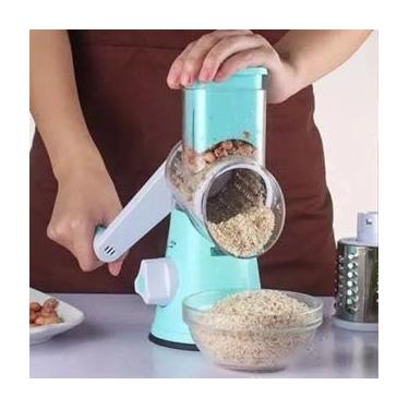 Imagem de Ralador e Fatiador Multiuso 3 em 1 com Manivela – Cortador de Legumes Inox para Cozinha (Azul)