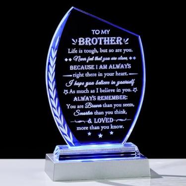Imagem de Movdyka To My Brother Gifts - Luz LED gravada a laser placa de vidro que muda de cor luz noturna decoração de irmão sentimental presentes para aniversário e Natal