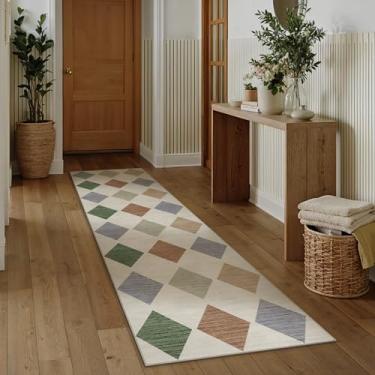 Imagem de PureCozy Tapete quadriculado 6 x 20 cm para corredores, colorido, lavável, longo, antiderrapante, boho, interior para entrada, cozinha, quarto, sala de jantar, lavanderia