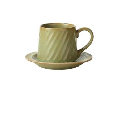 Imagem de Caneca de chá Caneca de cerâmica listrada com manchas, copo água para escritório, conjunto xícara café pires, verde, 300ml Xícaras de café