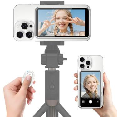 Imagem de Monitor de selfie Vlog para celular compatível com iPhone/Android, sem latência/sincronização de som/monitor de câmera traseira remoto Bluetooth, espelho de câmera traseira sem fio magnético para Vlog