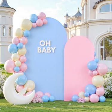 Imagem de Capa de fundo de arco de casamento, 2 m, 2 m, conjunto de 2 capas de arco azul rosa, uso duplo para decoração de festa de aniversário, decoração de cabine de fotos, fundo de meninas, arco de balão de