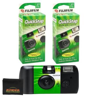 Imagem de Fujifilm Câmera flash descartável QuickSnap 400 Fujifilm com flash, 27 posições com pano de microfibra Sunshine Photo (pacote com 2)
