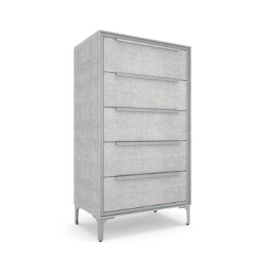 Imagem de Cômoda de tecido premium Naima – estrutura de metal forte, 5 gavetas espaçosas à prova de queda com alças de metal elegantes – solução de armazenamento premium e durável para sua casa (prata)