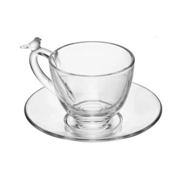 Imagem de Xícara De Café De Cristal Ecológico Com Pires Bird 80ml Wolff