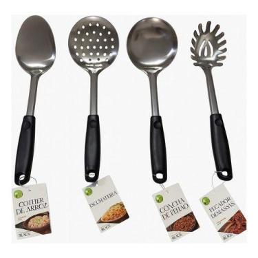 Imagem de Kit 4 utensílios De Cozinha Escumadeira Colher Concha e Pegador De Mas