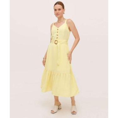 Imagem de Vestido Midi Feminino Textura Cinto Marisa-83035, Amarelo, M
