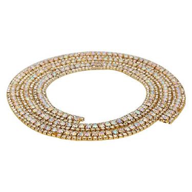 Imagem de Eujgoov Rolo de Fita de, Fita de Prata Cristalina de 3 Jardas para Decorações de Bolo, Apliques de Vestido de Noiva, Acabamento Adesivo Flexível para Roupas, Baile e Artesanato Boda (Dourado AB)