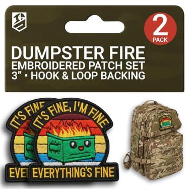 Imagem de Bluyellow Conjunto de 2 peças de remendos "It's Fine Patch", bordado tático moral, meme engraçado, gancho e laço Everything is Fine Dog Patch para mochila tática, colete, arnês de cachorro, chapéu