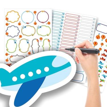 Imagem de Etiqueta Escolar Menino com TAG + Caneta (Aviões e Balões, Kit de Etiquetas)