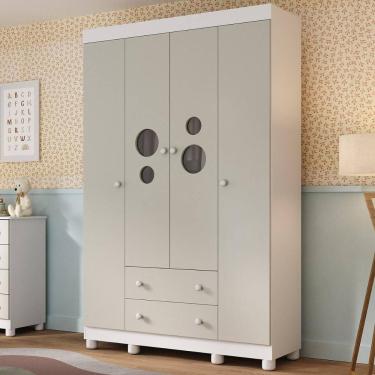 Imagem de Guarda-roupa Infantil 122cm com Vidro 4 Portas e 2 Gavetas Bombom Multimóveis MP4463