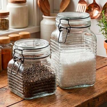 Imagem de Potes Hermético Porta Mantimentos Clipe Metal Vidro Kit 2pçs