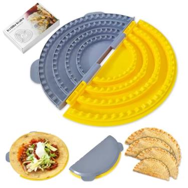 Imagem de Prensa seladora de tortilha 4 em 1 – ferramenta ajustável para fazer tortilha e taco/burrito com borda de metal de 10 a 15 cm | Fácil de limpar, sem BPA, durável e divertido para cozinhar em família
