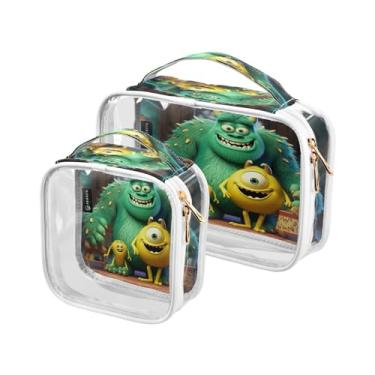 Imagem de GAIGEO Conjunto de 2 sacos de cosméticos transparentes para árvore de Natal para a parede, bolsa de viagem para líquidos, bolsa de higiene pessoal leve para viagens, Monstros da Incredo House-1, one