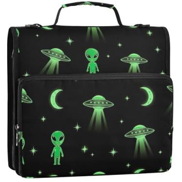 Imagem de Pasta organizadora de fichário escolar verde neon com 3 anéis de 3 argolas com zíper e alça de ombro para portfólio para 500 lençóis, 34,5 x 31,5 x 9 cm