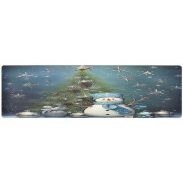 Imagem de Árvores de Natal em azul e verde com tapete de caminho de mesa antiderrapante, acessórios de decoração de mesa de jantar, decoração de mesa