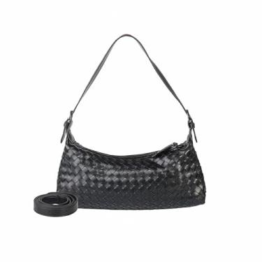 Imagem de Eiyye Bolsa de ombro de tecido preto para mulheres bolsa de couro PU pequena bolsa axila com fecho de zíper para uso diário e festa