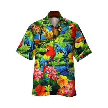 Imagem de Camisa Havaiana Floral 3D Para Homens E Mulheres Com Estampa De Papaga