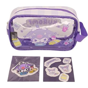 Imagem de Zonacriativa - Necessaire com adesivos Kuromi Sanrio | Bolsa de plástico para organização e adesivos para personalizar | Ideal para escola e trabalho