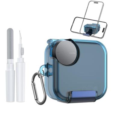 Imagem de Capa para CMF Buds Pro 2 / CMF Buds 2 Plus (2025) com suporte de telefone, capa protetora transparente de TPU macio com kit de limpeza e conjunto de acessórios mosquetão (azul claro)