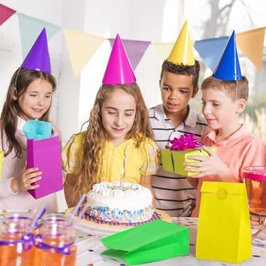 Imagem de Pacote com 24 sacos de doces de presente arco-íris Kraft com 24 adesivos 5,1 x 7,1 x 23 cm, sacos de lembrancinha de festa, lanches e doces para aniversário, casamento, chuveiro, presentes, almoço