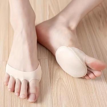 Imagem de 4 peças de almofadas de antepé para salto alto palmilhas invisíveis antiderrapantes de meia sola, design de alça de dedo do pé, almofadas antibolhas, branco