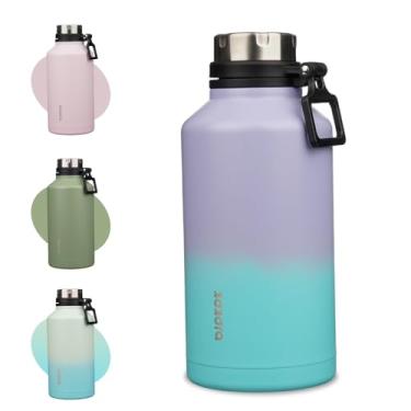 Imagem de BJPKPK Garrafa de água isolada de 1,8 g com alça de 1,8 litro de aço inoxidável garrafa térmica reutilizável grande de água, roxo-verde