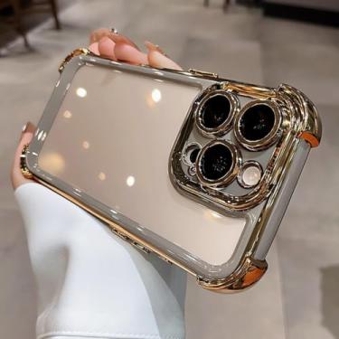 Imagem de HTVJFXCapa de silicone transparente com revestimento de airbag em cores contrastantes para iPhone 16 Pro Max (para iPhone 16 Pro Max/Cinza)