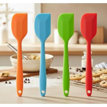 Imagem de Conjunto de 4 espátulas de silicone, espátulas resistentes ao calor, espátulas de borracha antiaderentes, raspadores flexíveis antiaderentes, ferramenta de mistura para assar (pequena)