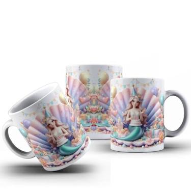 Imagem de Caneca Para Feliz Aniversário Sereia Porcelana Personalizada 325ML (MOD02)