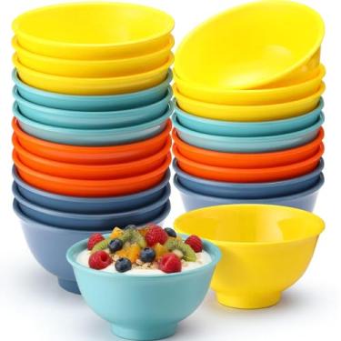 Imagem de Tioncy Conjunto de 20 tigelas de sobremesa coloridas de 293 ml, tigelas redondas de melamina para macarrão, cereal, arroz, sopa, lanche, doce, sorvete, pudim, salada de frutas, lavável na lava-louças