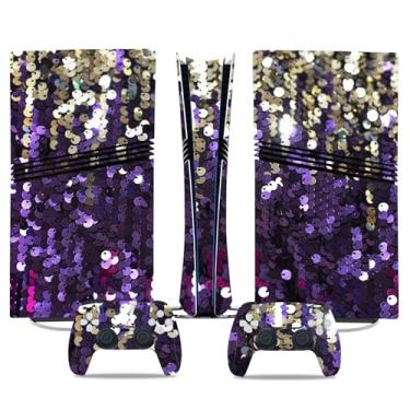 Imagem de Película de decalque para disco Ps5, capa adesiva de vinil de corpo inteiro para console e controle PlayStation 5 (edição de disco PS5, Blue Lightning) (siliver Purple Glitter, PS5 Pro Digital)