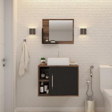 Imagem de Conjunto Balcão C-cuba Q32 E Espelheira Soft 600 Nogal C-branco Chess Nogal C-preto ônix