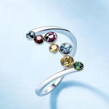Imagem de Anéis de zircônia cúbica coloridos banhados a prata para mulheres, joias irregulares para casamento, noivado, formatura, joias de presente, Metal, Zircônia cúbica