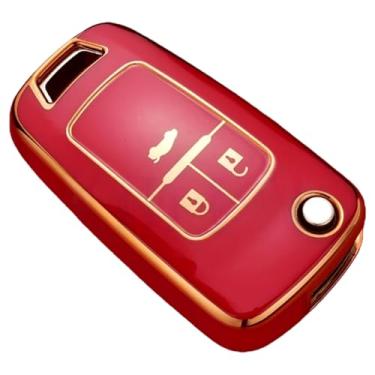 Imagem de Capa flip para chave de carro compatível com Chevrolet Cruze/Aveo/Trax/Sail/Malibu compatível com Opel Vauxhall Astr/Corsa/Meriva/Insignia(3 Button Red)