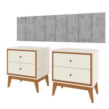 Imagem de Conjunto Quarto Queen Cabeceira Adesiva 1,60 e 2 Mesas de Cabeceira Arruna em MDP Pés em Madeira
